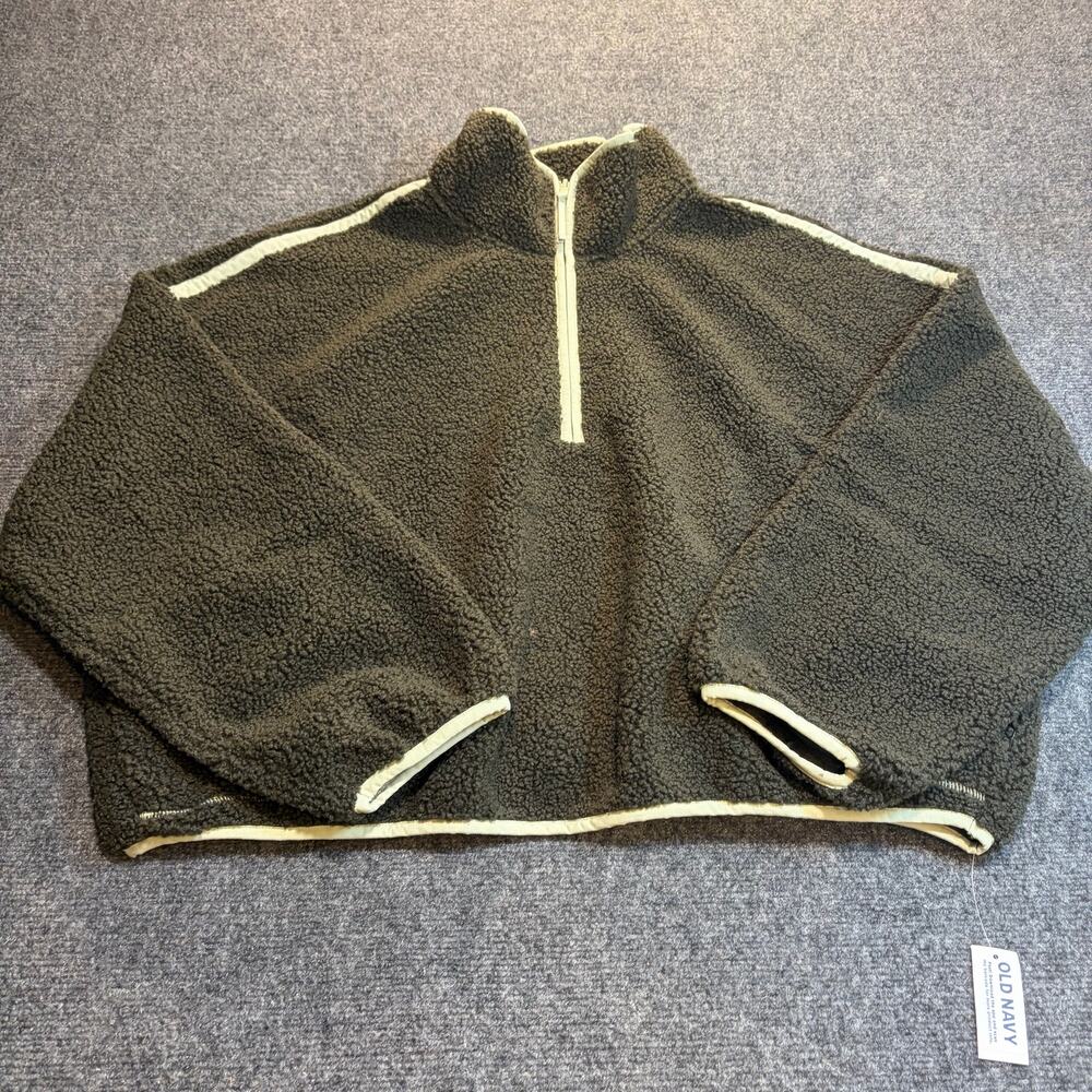 Brand New Old Navy Womens 2X Plus Army Green Fleece Pullover Jacket 1/4 Zip Up